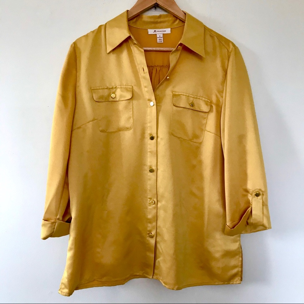 JM Collection Gold Mustard Button Down Shirt 10